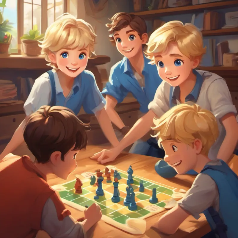 Short blond hair, blue eyes, always with a big smile and his friends play the game with teamwork and skill.