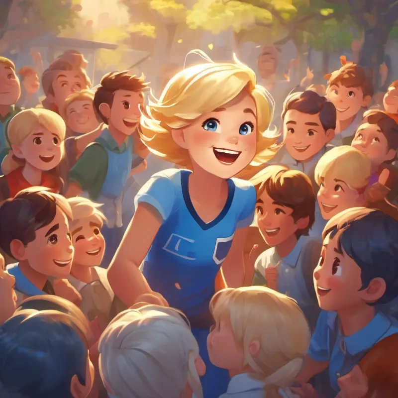 The game ends, Short blond hair, blue eyes, always with a big smile's team wins, everyone celebrates the fun had.