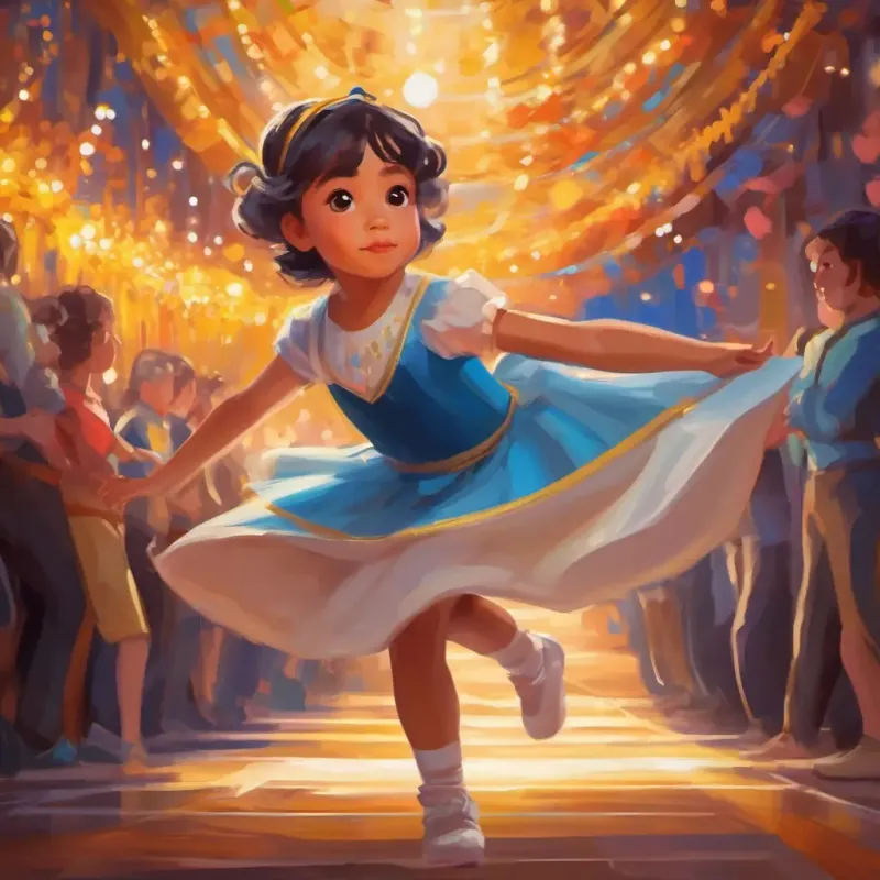 Young girl with bright eyes, always wearing a dance outfit's successful performance and realization.