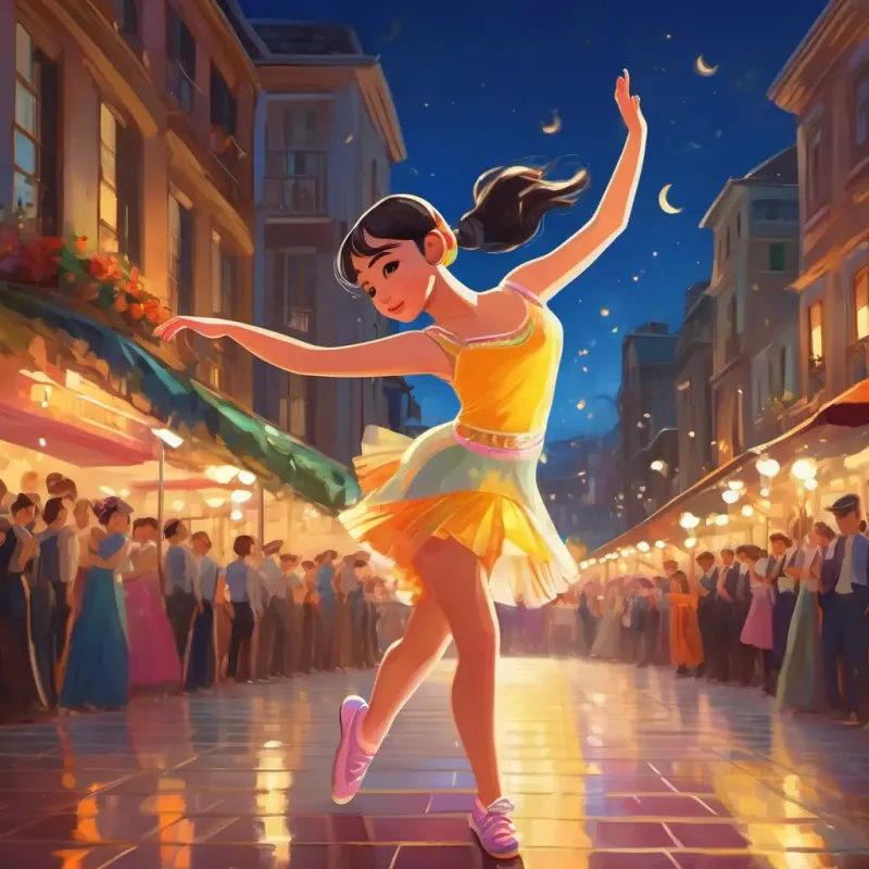 Young girl with bright eyes, always wearing a dance outfit performs confidently and creatively.