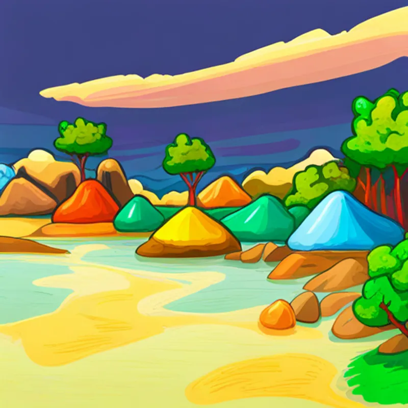 Colorful island with various types of emotions living harmoniously