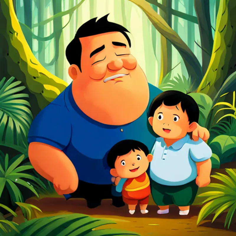 Bonk embracing his family in the jungle