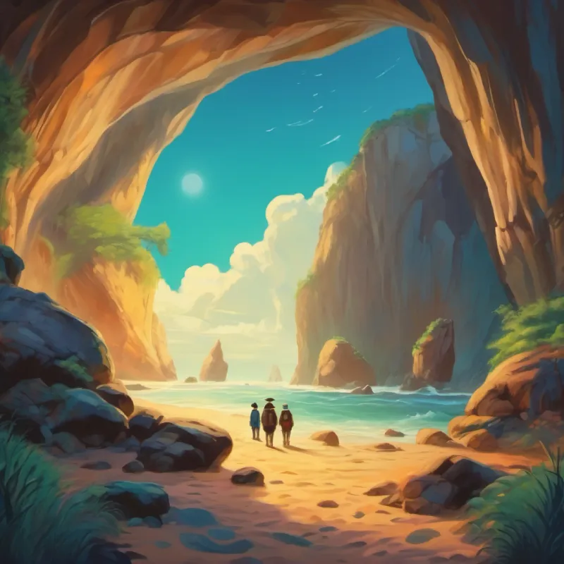 Arrival at Seashell Cave, faced with riddle, suspense