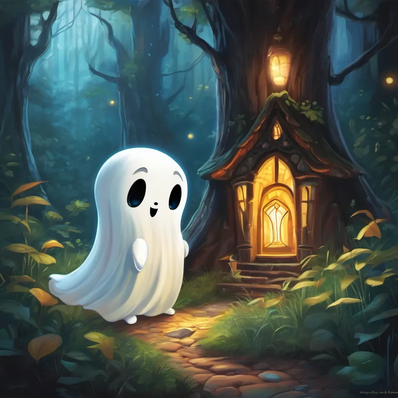 Once upon a time, in the land of Enchanted Shadows, there lived a friendly ghost named Casper. Despite his name evoking images of a playful and mischievous specter, Casper was timid and afraid of humans. He had heard tales of how some humans feared and hunted ghosts, so he always hid away whenever someone would come near his secret wooded home. One sunny day, as Casper floated through the forest, he stumbled upon a magical silver key lying among the fallen leaves. His curiosity piqued, he wondered what it unlocked. He decided to follow the tiny trail inscribed on the key's handle, hoping to find a hidden treasure or perhaps an enchanting secret from the fairy realm.
