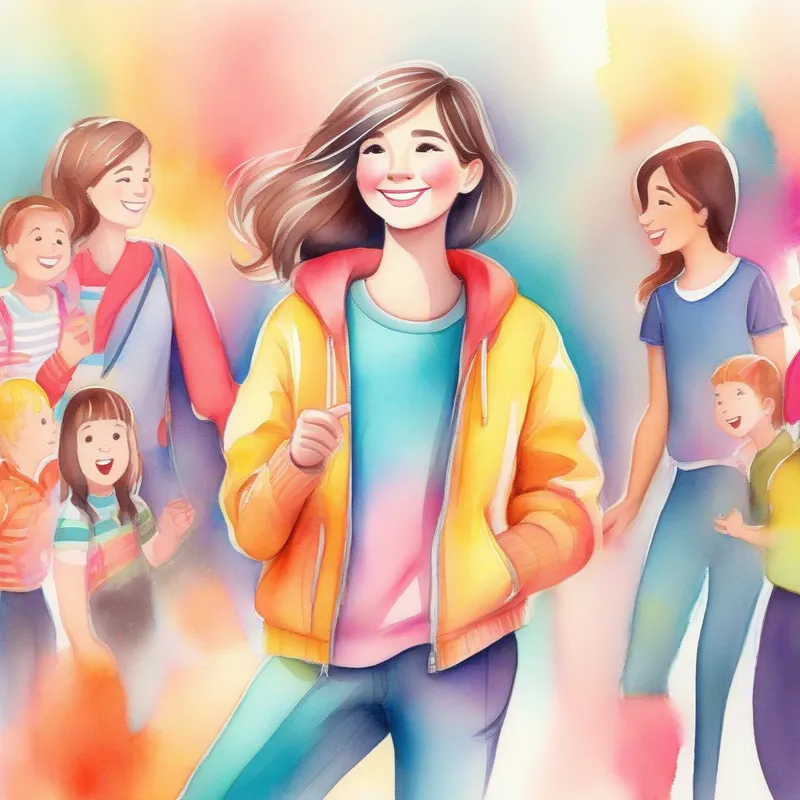 Energetic and imaginative girl with colorful and vibrant clothes talking to parents and friends, supportive and encouraging
