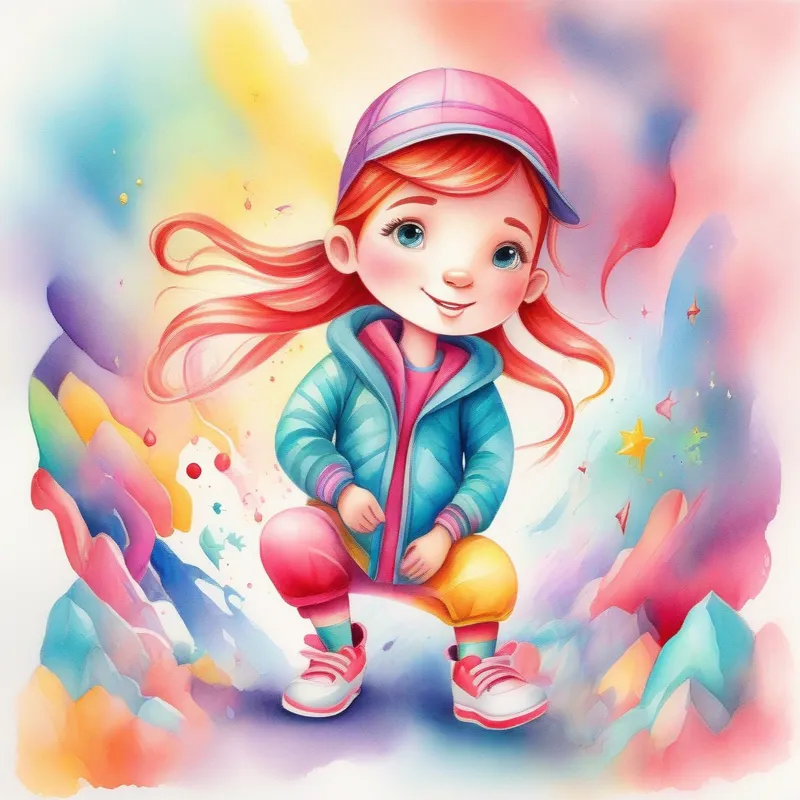 Energetic and imaginative girl with colorful and vibrant clothes trying different talents with determination and perseverance