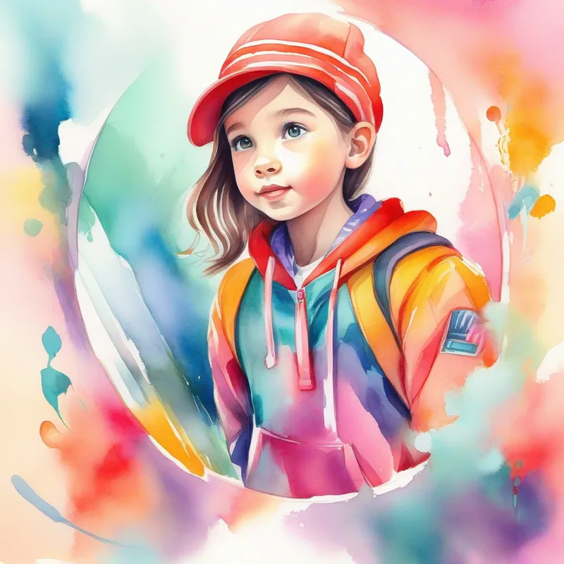 Energetic and imaginative girl with colorful and vibrant clothes practicing storytelling in front of the mirror, confident and determined