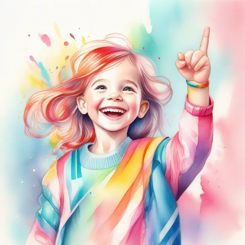 Energetic and imaginative girl with colorful and vibrant clothes receiving applause and compliments, happy and proud