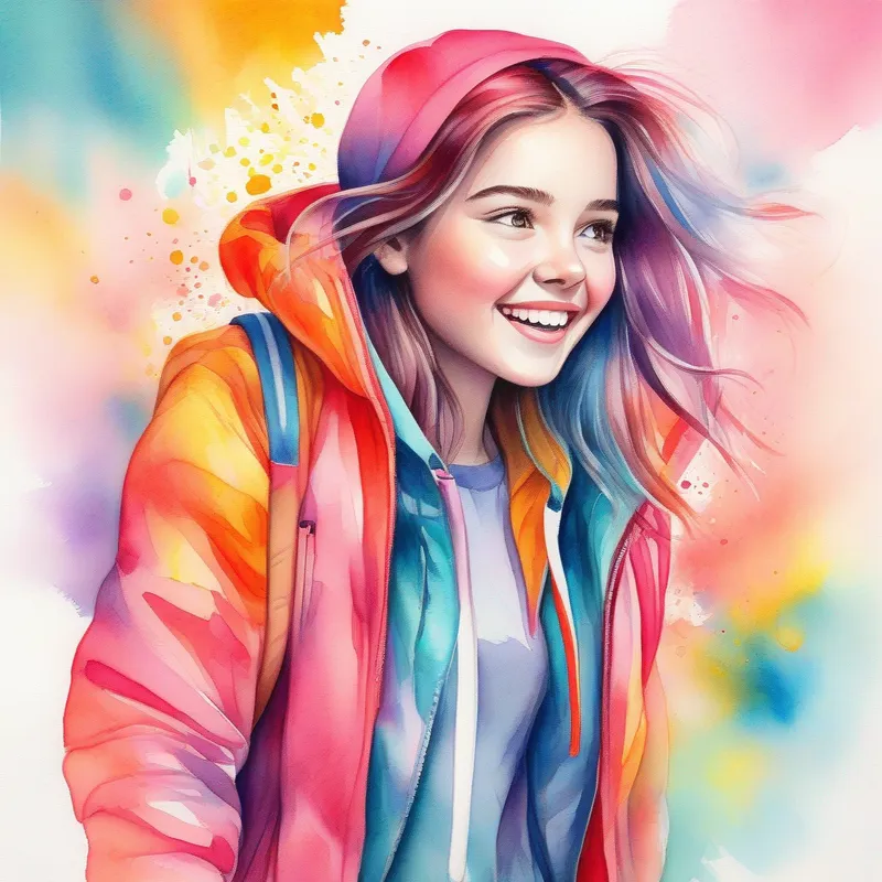 Energetic and imaginative girl with colorful and vibrant clothes exploring talents and embracing opportunities, confident and inspiring