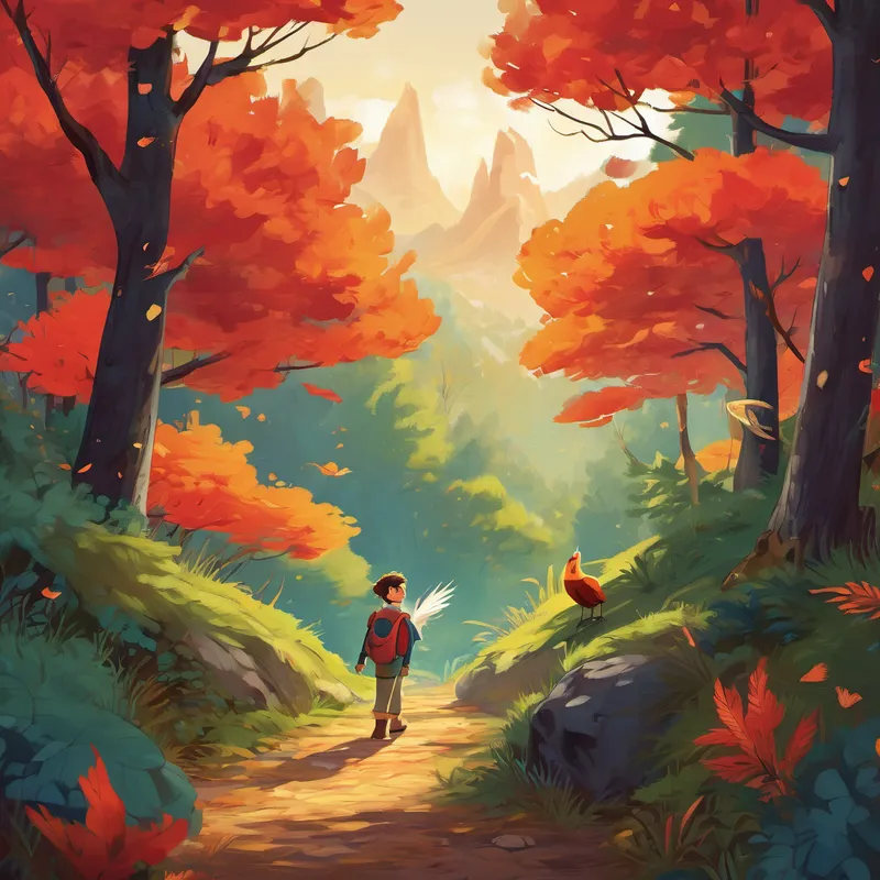 Determined to help his feathered friend, Charlie embarked on his biggest adventure yet. He bravely ventured through the forest, crossed streams, and climbed mountains in search of the Phoenix's feathers. Along the way, he met friendly woodland animals who were more than happy to guide him. After days of searching, Charlie finally reached the hidden nest of the majestic Phoenix. The magnificent bird had fiery red feathers that shimmered like embers. Charlie carefully explained his mission and how he wanted to heal the little bird.