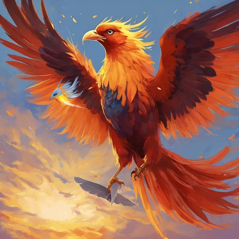Impressed by Charlie's pure heart and bravery, the Phoenix plucked one of its feathers and handed it to him. "Keep it safe and use it wisely," said the Phoenix, its voice as gentle as a crackling fire. With the precious feather in his hand, Charlie rushed back to the injured bird, his heart filled with hope. Gently, he placed the feather over the bird's wing and whispered, "Dear Phoenix, please grant your healing power."