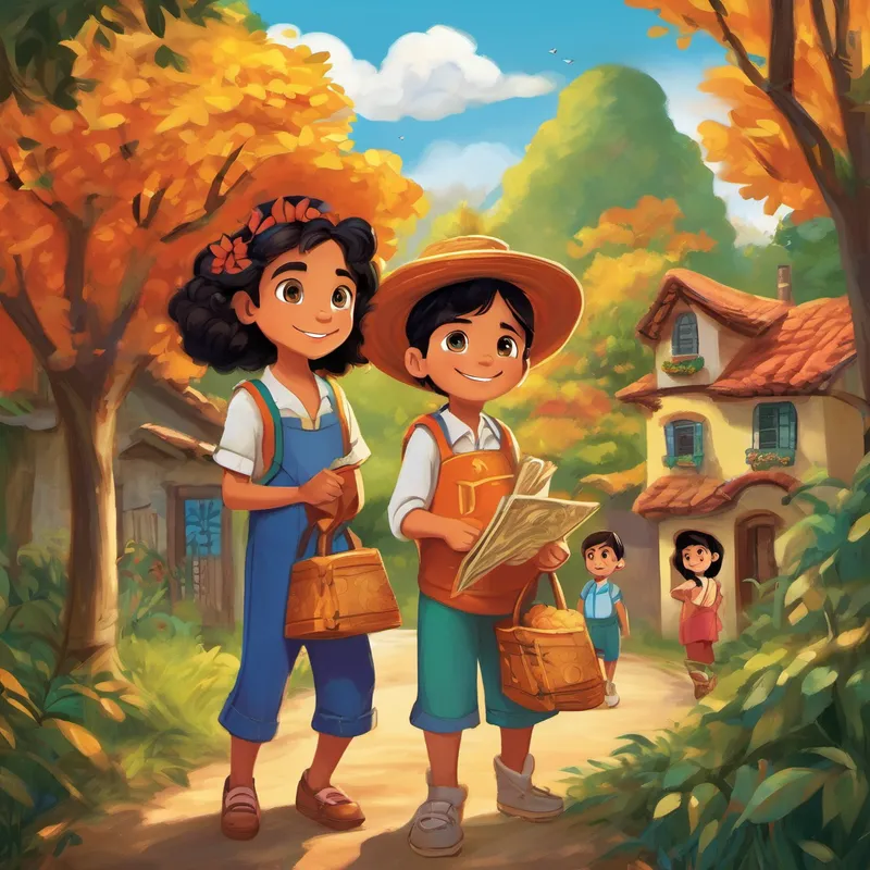 Once upon a time, in a cozy little town called Oakville, lived three curious and fun-loving siblings named Luca, Rocco, and Bella. Each summer, their grandparents would visit from their homeland, bringing with them the vibrant cultures of Guatemala and Puerto Rico. They loved listening to magical stories told by their grandparents, but this year, something extra special was about to happen. One crisp autumn day, as the leaves turned shades of gold and orange, Luca, Rocco, and Bella discovered a mysterious old map hidden in their grandparents' attic. The map had colorful illustrations of festive foods, traditional clothing, and famous historical figures from both Guatemala and Puerto Rico. Immediately, the three siblings knew that it was time for a grand adventure.