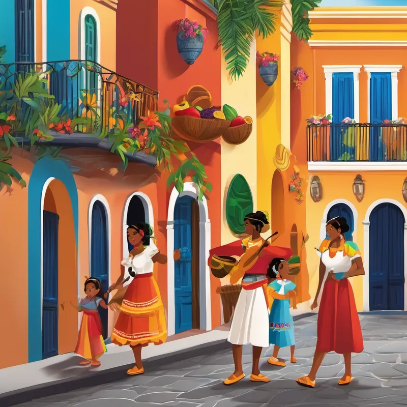 Together, they set out on a journey to discover the magic of Hispanic Heritage Month, celebrating their rich cultural backgrounds. Their first stop was Guatemala, where they arrived just in time for their vibrant Independence Day celebration. Parades filled the streets, and local women dressed in beautiful, colorful clothing. The siblings danced to marimba music and devoured delicious tamales, sugar-dusted churros, and mouth-watering plantains, learning about the importance of these exquisite traditions along the way. Next, they traveled to Puerto Rico, enchanted by the lively beats of salsa and merengue playing everywhere. The air was filled with the aroma of tantalizing spices and exotic fruits. In Old San Juan, Luca, Rocco, and Bella walked along cobblestone streets adorned with colorful houses and explored the magical El Morro fort, learning about the brave historical figures who fought for the island's independence.