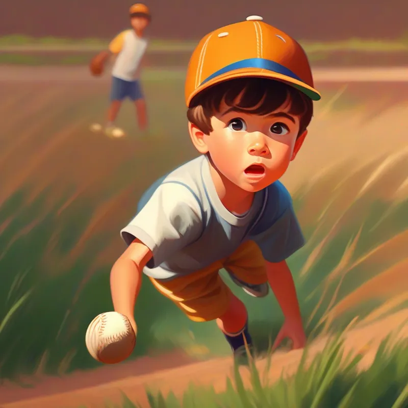 Young boy, brown hair, determined eyes, wearing baseball cap practicing catching the ball, determined expression, sunny