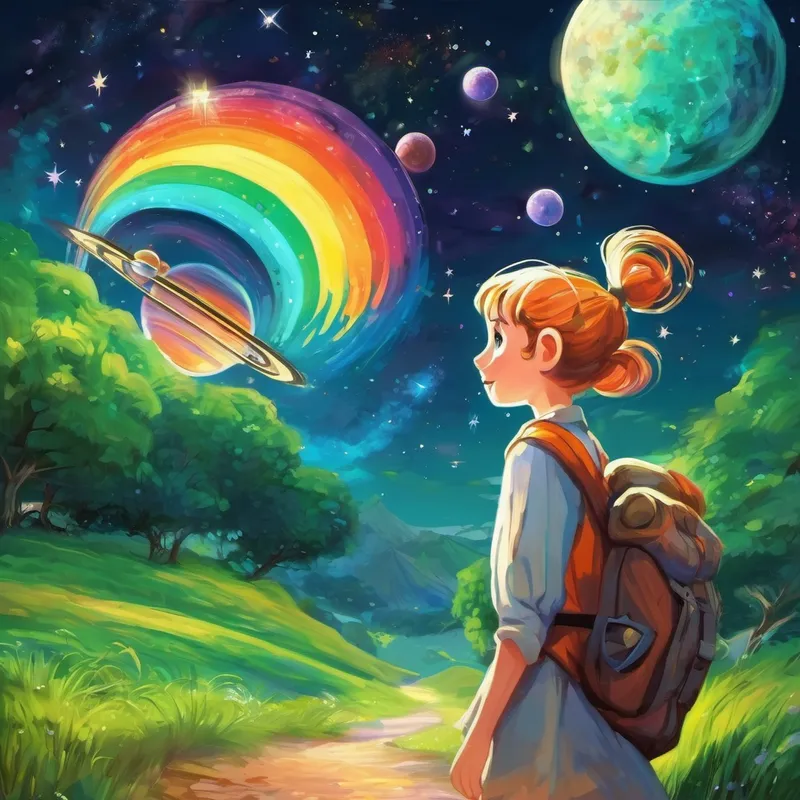Eines Tages landeten Egon und Luna auf einem wunderschönen Planeten voller Regenbogen und glitzernder Seen. Dort trafen sie ein lustiges Alien namens Zobi. Zobi hatte grüne Haut, drei Augen und konnte zaubern. Gemeinsam hatten sie viel Spaß und Zobi zeigte ihnen magische Tricks.