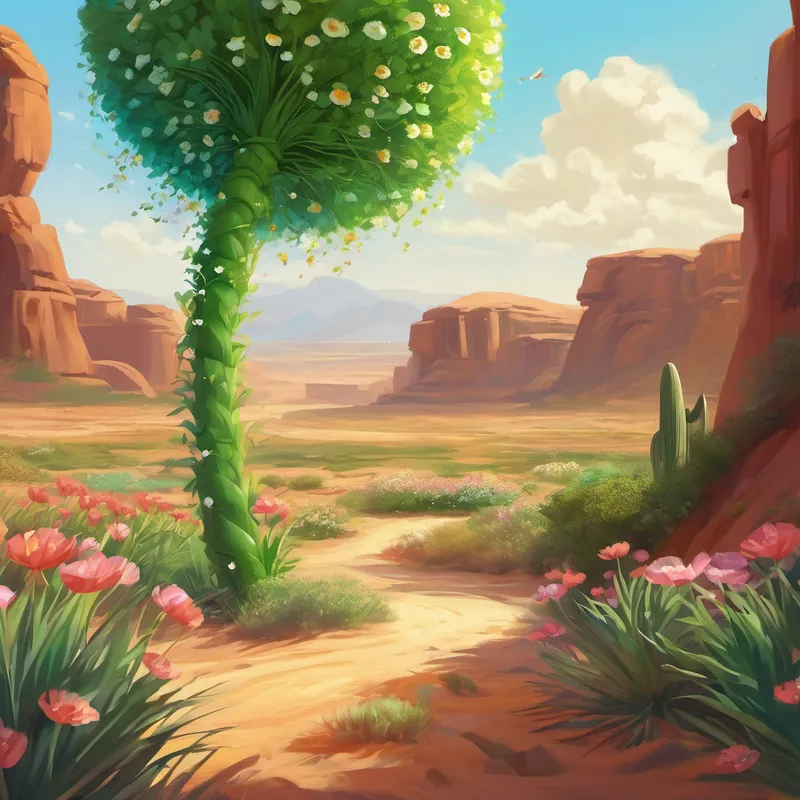 Day by day, Florette's tiny green stem grew taller and stronger, reaching towards the limitless sky. Her leaves unfurled, and her delicate petals began to sculpt themselves into a stunning, vibrant flower. The desert, which had never seen such beauty, stood in awe of her honesty and determination. News of the magnificent flower spread throughout the entire desert, and animals far and wide came to witness the miracle. They marveled at Florette's existence, knowing that her honesty had brought life where there was only despair.