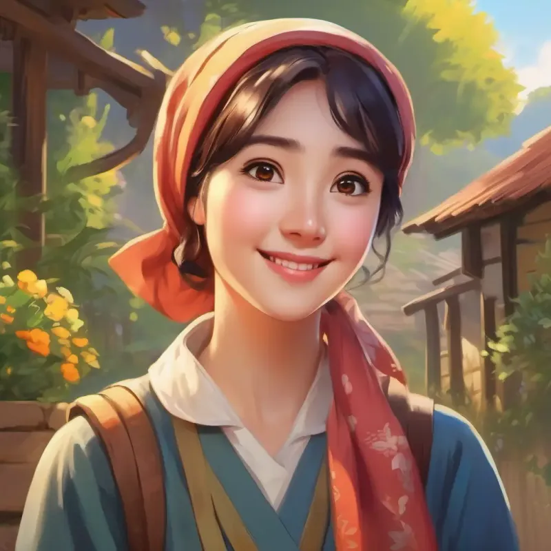 Introduction of Warm smile, bright eyes, ambitious spirit, wears a headscarf, village setting, establishes her dream