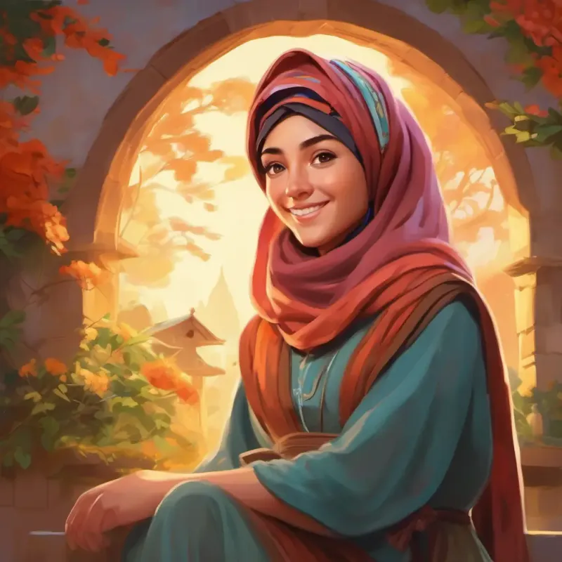 Warm smile, bright eyes, ambitious spirit, wears a headscarf is inspired by stories, reinforcing her nursing dreams