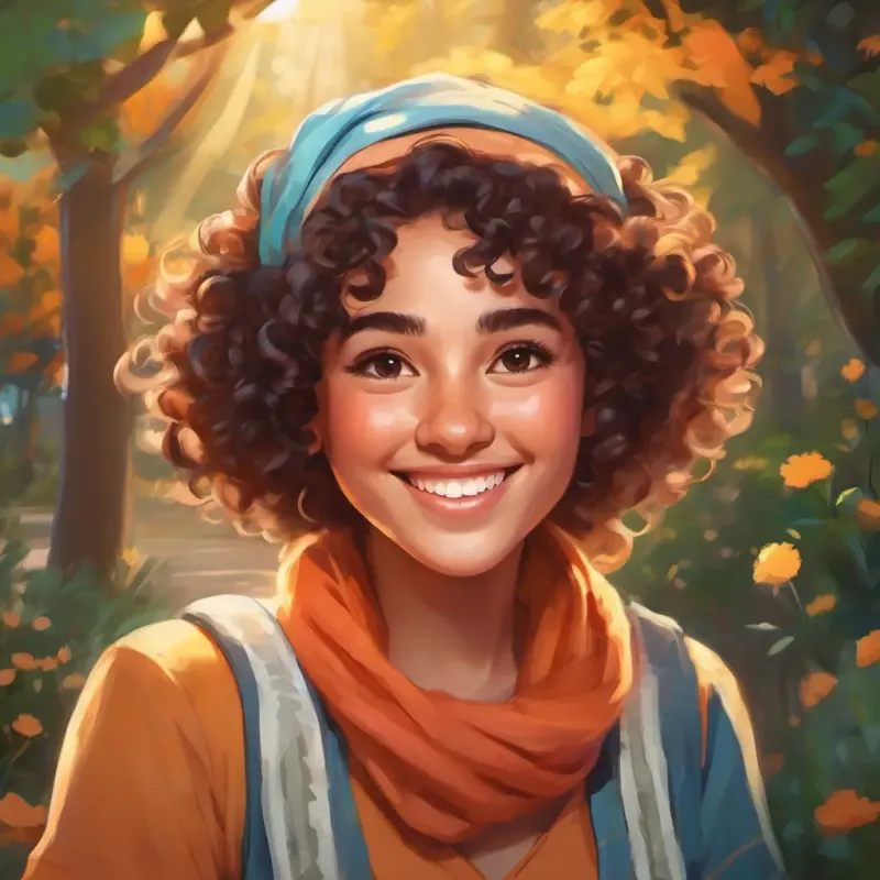 Playful, supportive friend, curly hair, often smiling acknowledges Warm smile, bright eyes, ambitious spirit, wears a headscarf's nursing skills, boosting her confidence