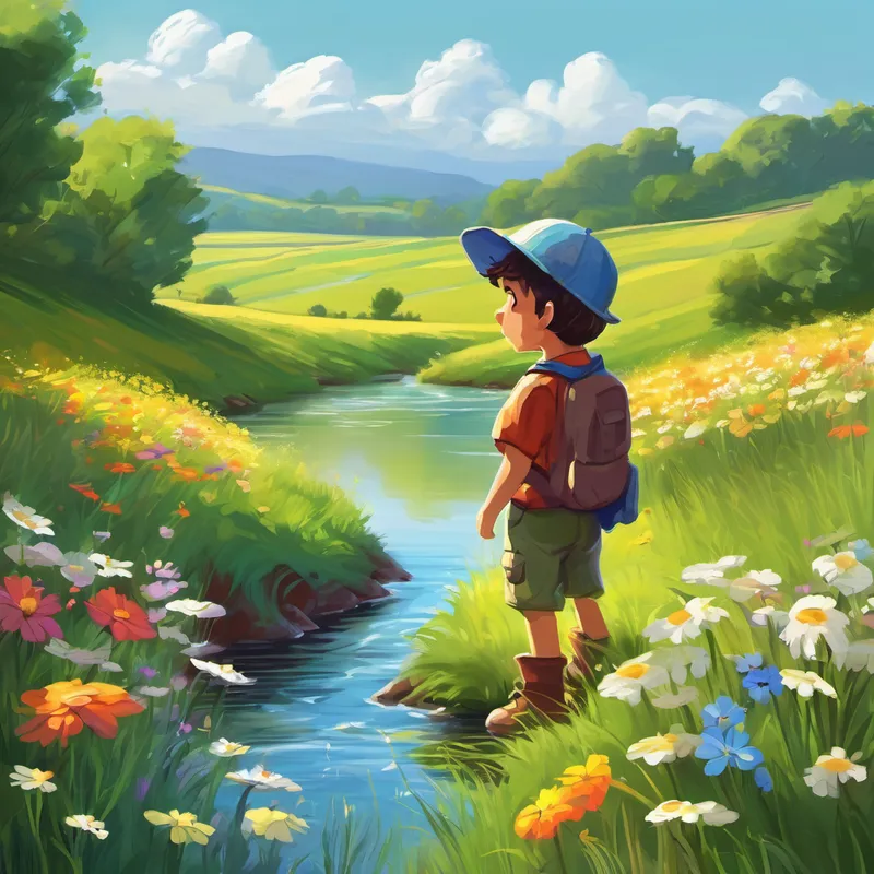 But just when he thought he had seen it all, Dibbly Doo faced a problem. He stumbled upon a big river, and on the opposite side, he spotted a beautiful meadow filled with colorful flowers. Dibbly Doo really wanted to reach the meadow, but the river was too wide for him to jump across. Frowning, Dibbly Doo sat down on the riverbank, trying to figure out how he could solve this problem. Then, he remembered all the opposites he had learned on his adventure: wet and dry, big and small, fast and slow. Suddenly, an idea sparkled in his little mind.