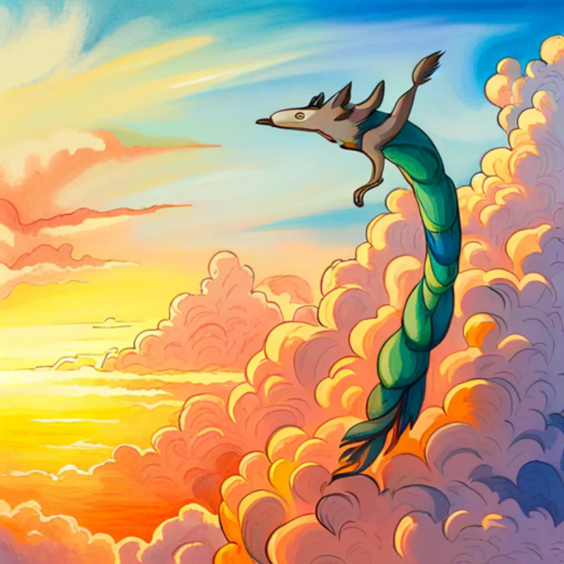 Colorful Colorful with a long tail and soaring high. soaring in the sky