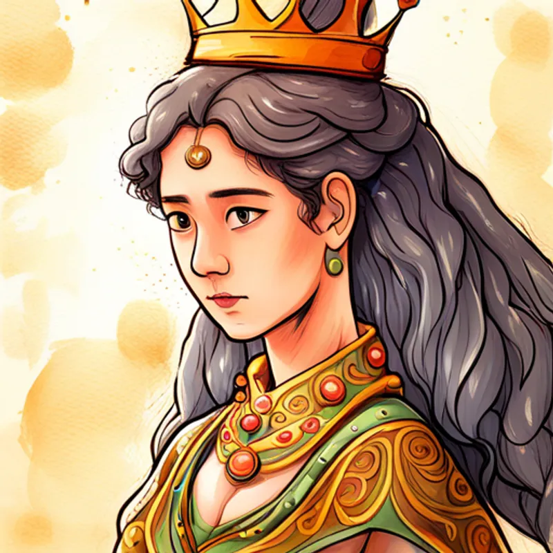 Queen with a golden crown and flowing gown