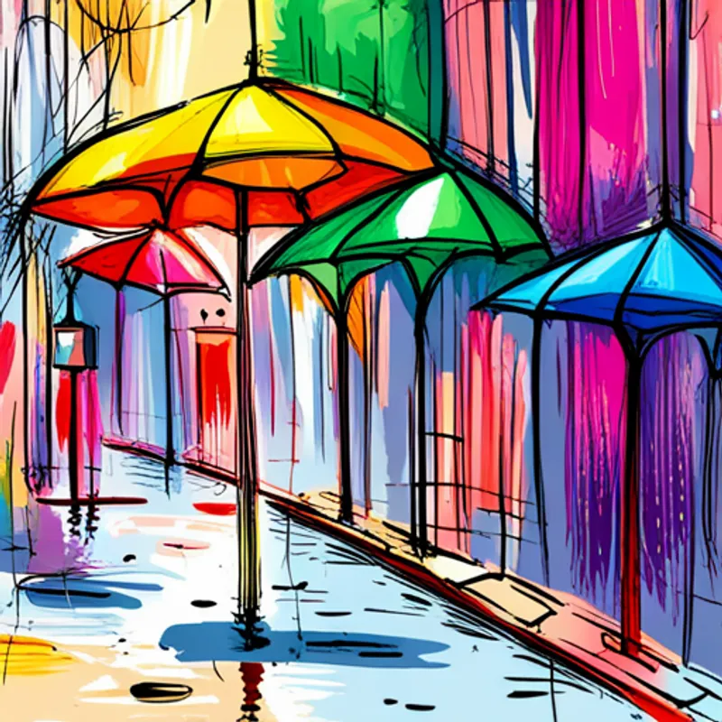 Colorful Colorful canopy with a sturdy handle. in the rain