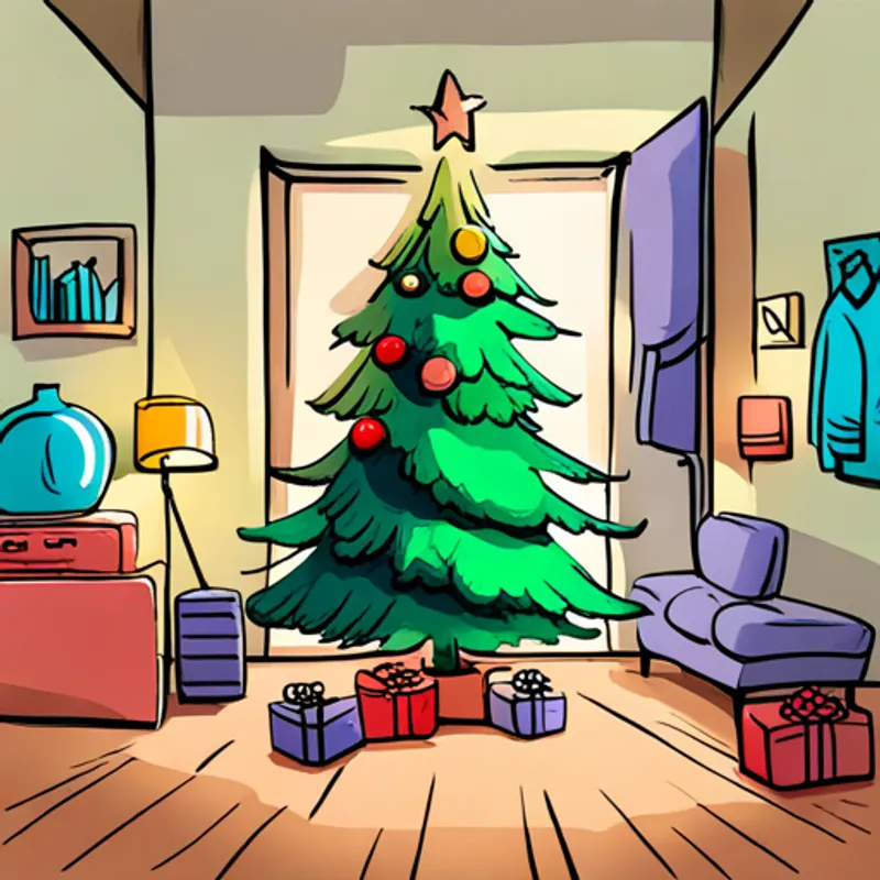 Colorful Christmas tree with presents