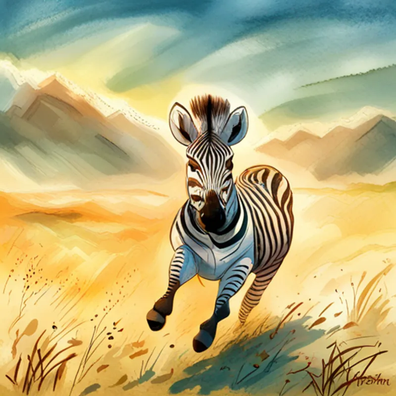 Zebra running in a grassy savannah