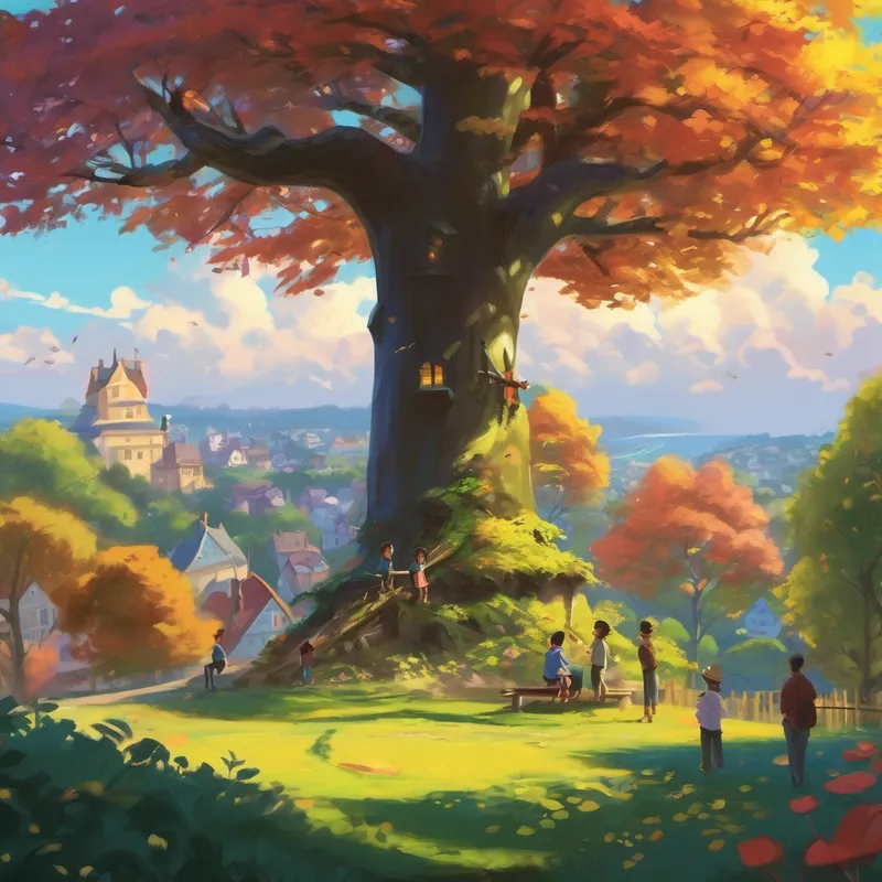 One day, as Charlie and his friends were playing in the park, they saw a beautiful tree standing tall in the middle. It had colorful leaves and looked so inviting that they couldn't resist climbing it. They all got up, one branch at a time, till they reached the top. From up there, they could see the whole town, with its smiling houses and friendly neighbors. As they marveled at the view, they realized how lucky they were to have one another. They promised to always be there for each other and make each other happy, just like the tree made them feel.