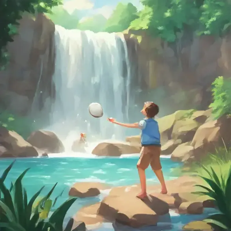 Playing 'Catch the Splash' game at the waterfall.