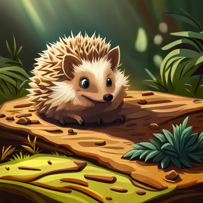 A cute and spiky hedgehog with brown fur. looks amazed at Brunel's inventions