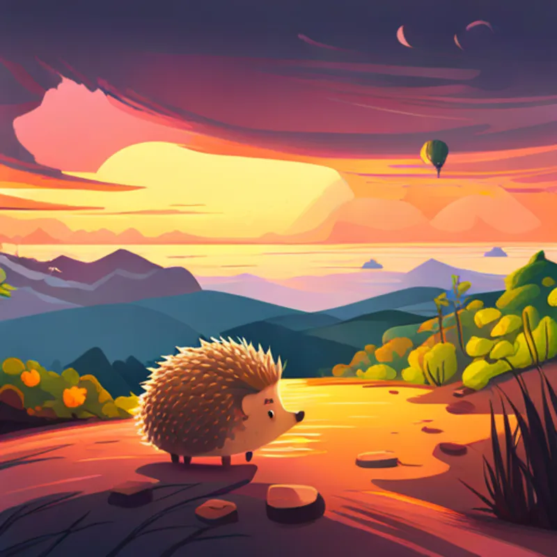 Bombs explode in the distance as A cute and spiky hedgehog with brown fur. and A friendly boy with curly blond hair. hide