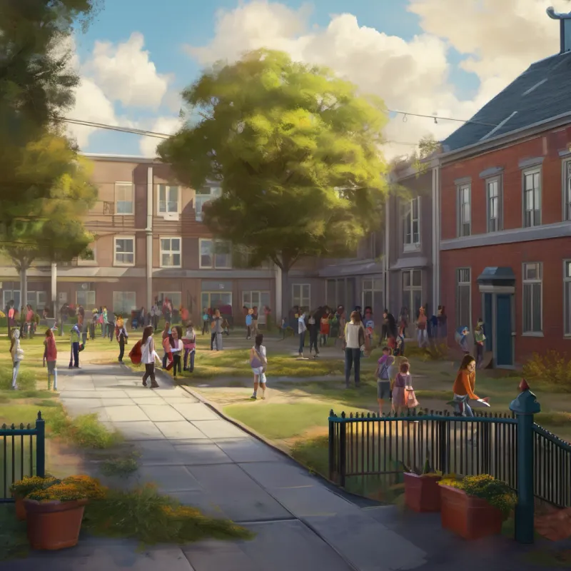 Schoolyard, students, Anne joy.