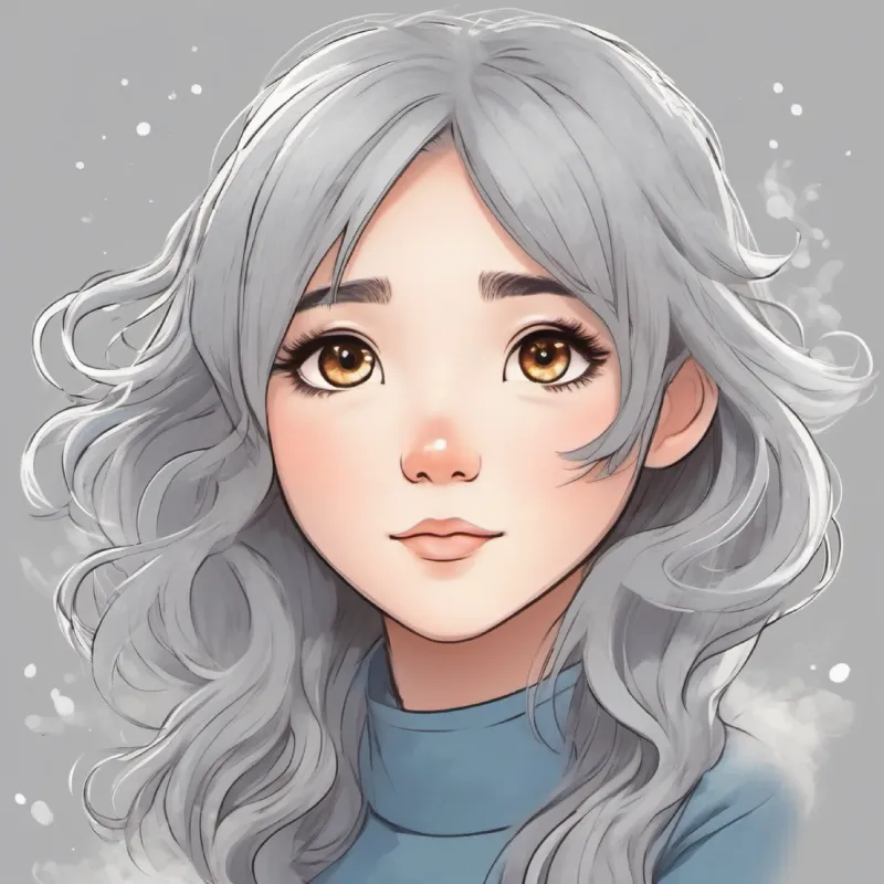 a wisp of steam, light gray, with gentle, caring eyes supports her friends' transformations.