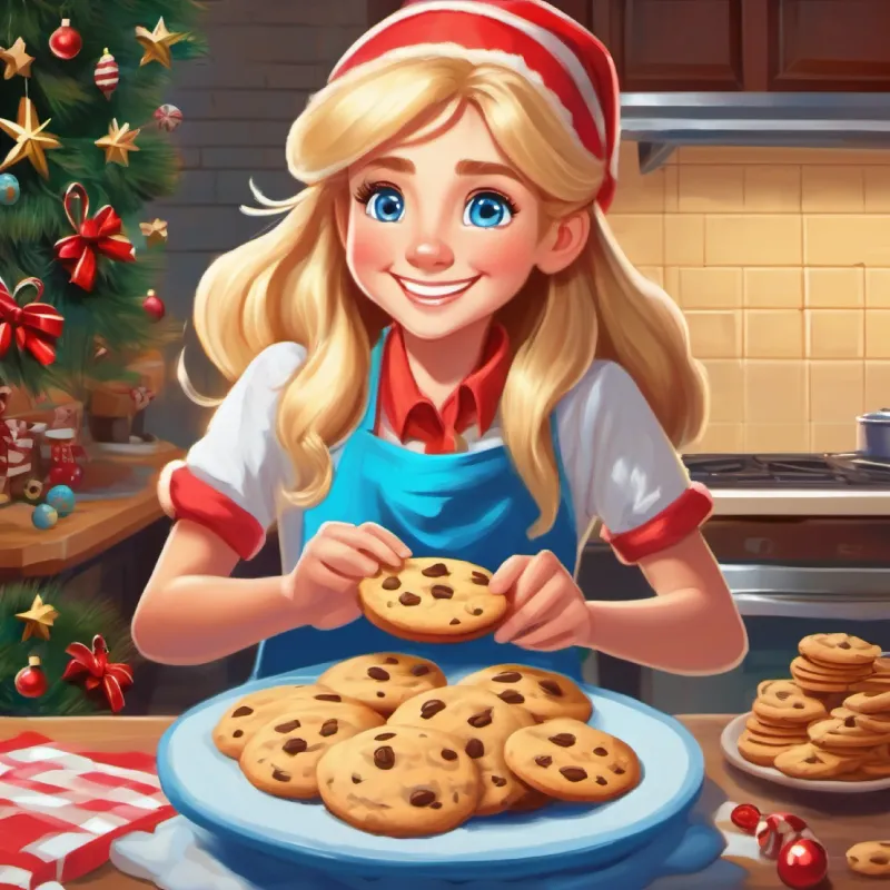 Tall, with long blond hair, blue eyes, and a friendly smile starts the cookie-making process.