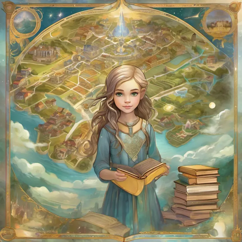 An illustrated map showing A determined young girl with bright eyes, always seen with books, growing into a wise and inspiring leader's journey from the small town of Tempo to the presidential palace, with various key points highlighted.