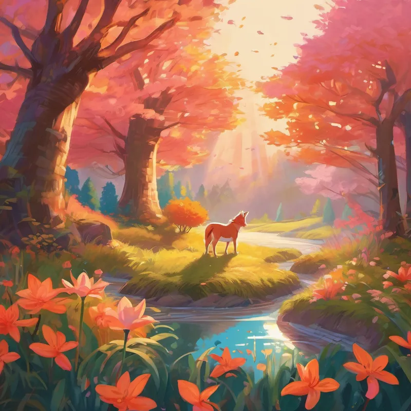 Lily gasped, her eyes wide with wonder as her Grandma continued the story. With each word, the illustrations magically appeared in Lily's imagination, as if they were painted right before her eyes. "One day, as the sun painted the sky in hues of pink and orange, the animals discovered a magical map hidden underneath a fallen leaf. The map showed a secret path to a treasure hidden deep within the enchanted forest – a treasure said to bring happiness to all who found it."