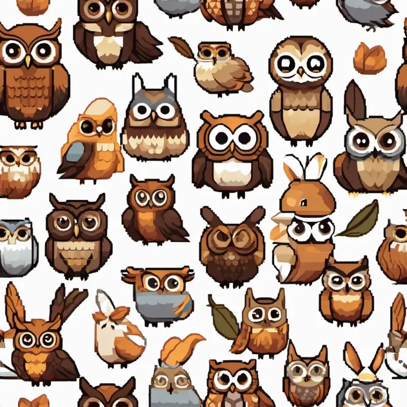Oliver is a wise owl with big round eyes and brown feathers is a wise owl with big round eyes and brown feathers. Bella is a cute bunny with soft white fur and floppy ears is a cute bunny with soft white fur and floppy ears.