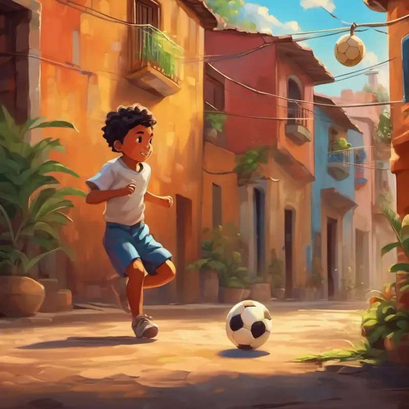 Bebé jugando futbol en el barrio