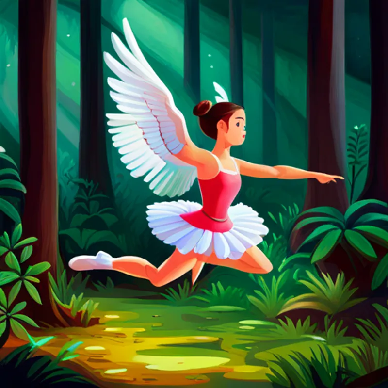 La Pequeña criatura bailarina con alas coloridas y brillantes. volando con delicadeza en el bosque mágico