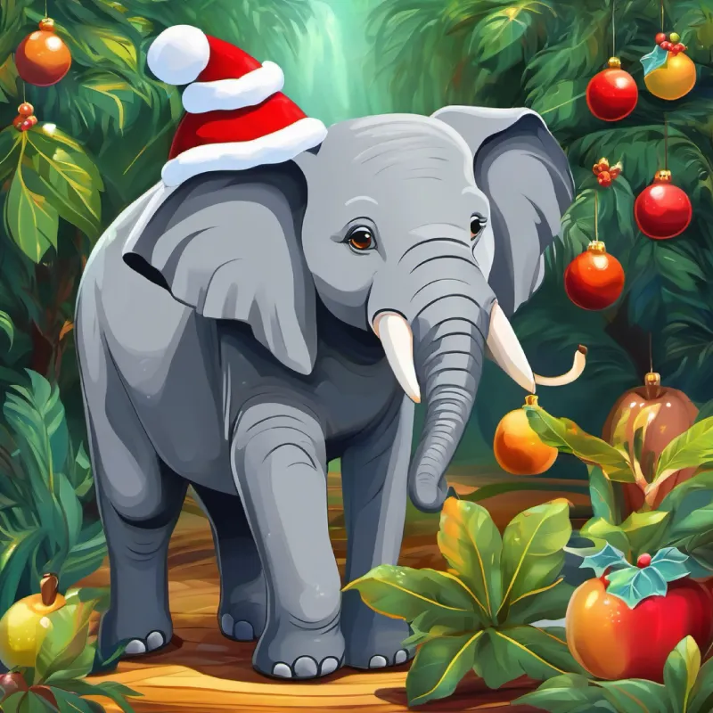 Elefante grande, piel gris, ojos brillantes y alegres el elefante en la selva, comiendo manzanas.elefante vomita