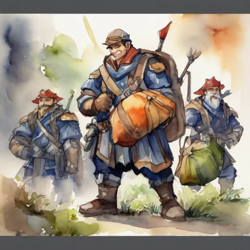 Introducing antagonist Bulk, mischievous grin, arms crossed, carrying a bag of obstacles trying to hinder the heroes.