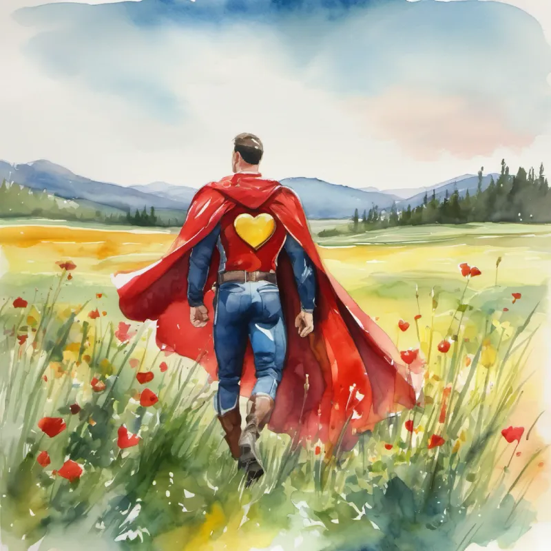 Muscle Meadows needs oxygen, Energetic, bold, with a red cape and vibrant heart-shaped badge responds.
