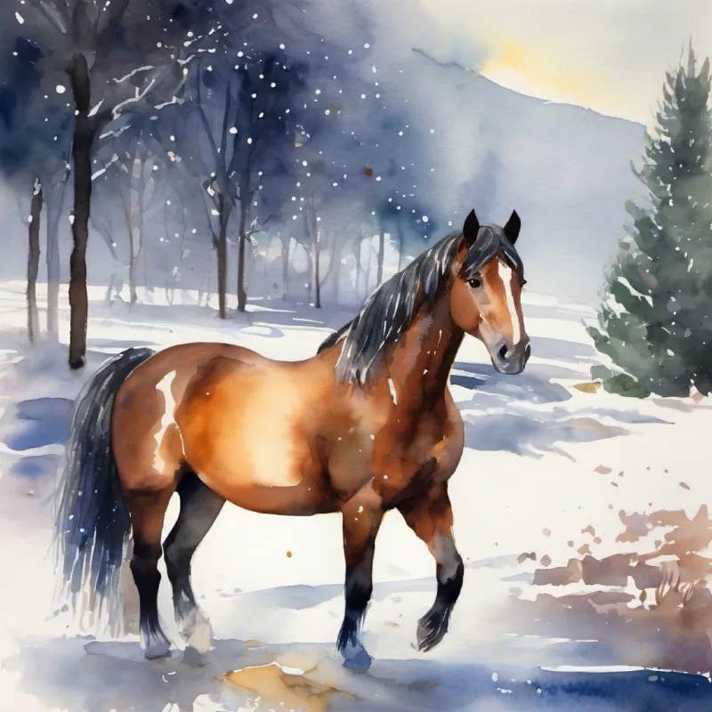 Filly meets A radiant, sparkly figure with bright eyes and a wise look on a chilly morning.