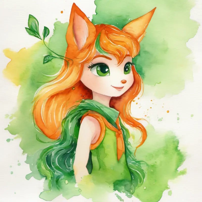 An orange, crunchy-looking character with healthy green hair emphasizing Filly's protective role.