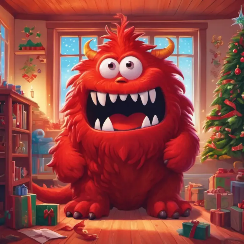 A giant red monster is born in Short, curly brown hair, big brown eyes, light brown skin's room and starts to create chaos.