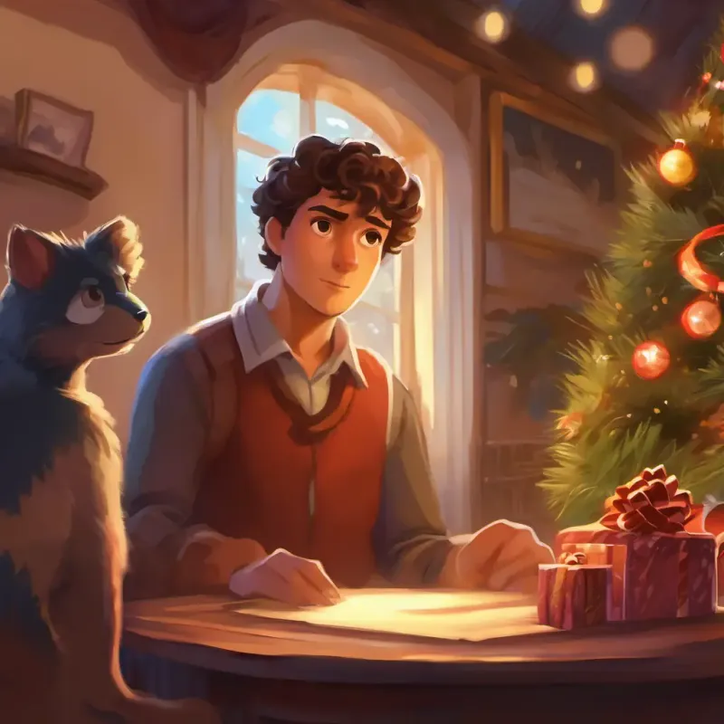 Short, curly brown hair, big brown eyes, light brown skin's dad calms down the monster, and it disappears.