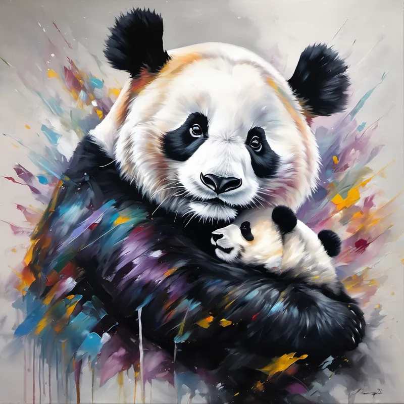 smart and kind panda, wears glasses, black and white fur and Leo hugging, their friendship shining brightly