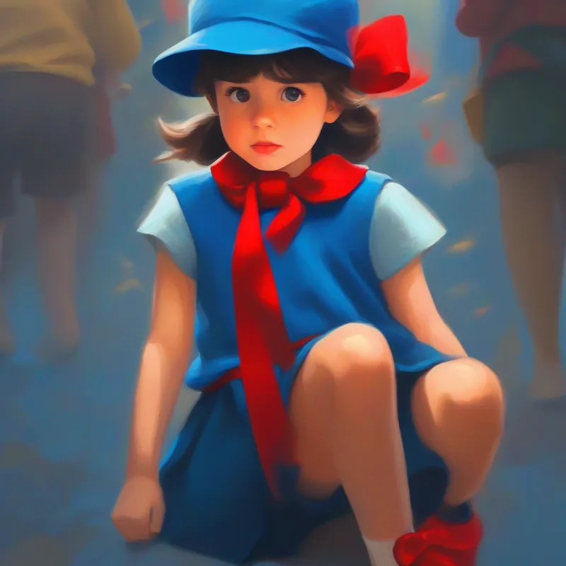 Curious and brave, wearing a blue hat dropping breadcrumbs, Clever and determined, with a red ribbon in her hair trying to remember